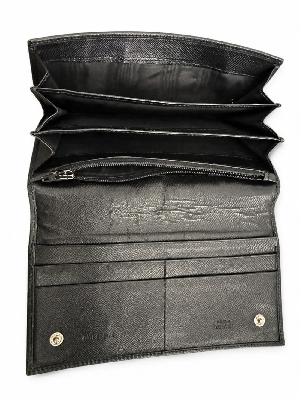 Authenticated Prada Black Saffiano Leather Continental Long Wallet 7”